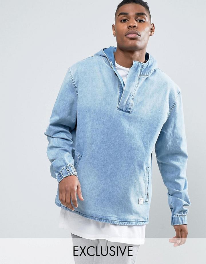 Cayler & Sons Denim Overhead Jacket In Acid Wash - Blue