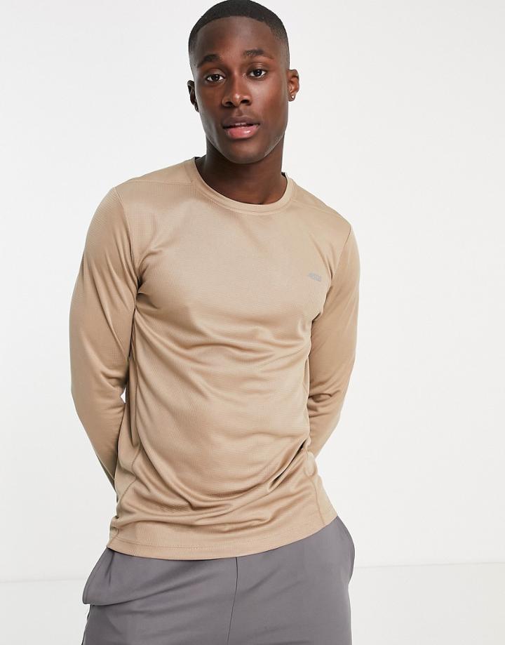 Asos 4505 Icon Training Long Sleeve T-shirt With Quick Dry In Beige-neutral