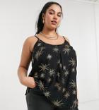 Simply Be Cami Top With Gold Star Detail In Black-multi