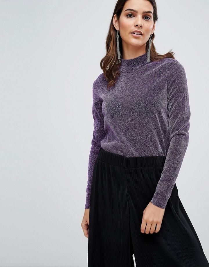 Y.a.s Sadura Glitter Thread High Neck Top - Purple