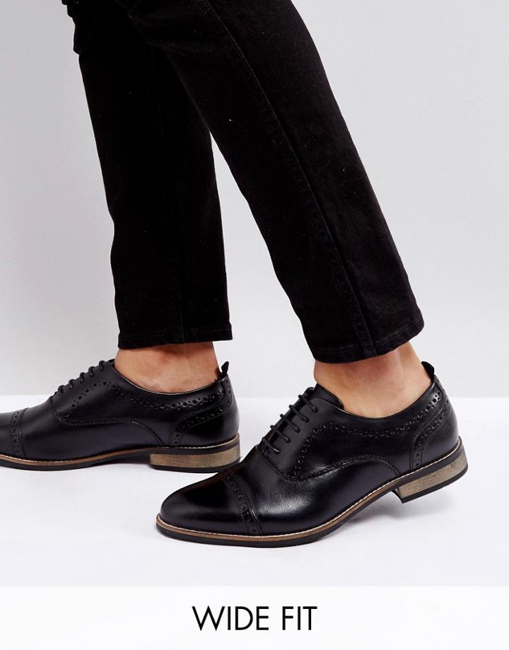 Asos Wide Fit Brogue Shoes In Black Leather With Natural Sole - Black