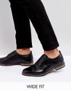 Asos Wide Fit Brogue Shoes In Black Leather With Natural Sole - Black