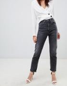 Asos Design Farleigh High Waist Slim Mom Jeans In Extreme Washed Black - Black