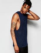 Asos Linen Mix Sleeveless T-shirt With Dropped Armholes - Navy