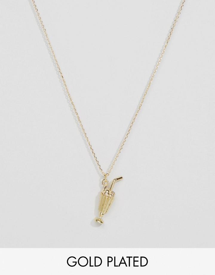 Nylon Gold Plated Necklace With Milkshake Charm - Gold Plated