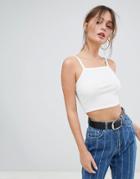 Prettylittlething Strappy Ribbed Crop Tank - White