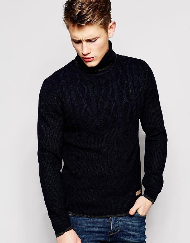 Threadbare Roll Neck Sweater - Navy