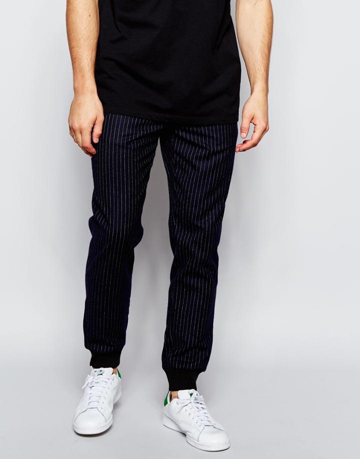Asos Slim Smart Joggers In Chalk Stripe - Navy