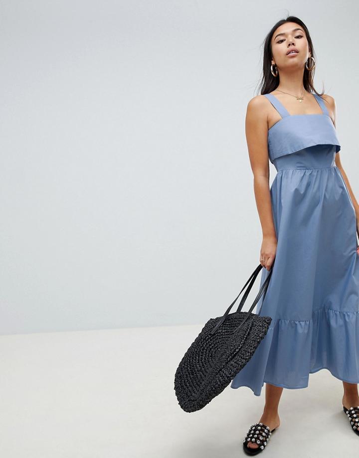 Asos Design Maxi Dress With Pephem - Blue