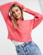 Asos Design Sweater With Volume Sleeve In Brushed Yarn In Pink