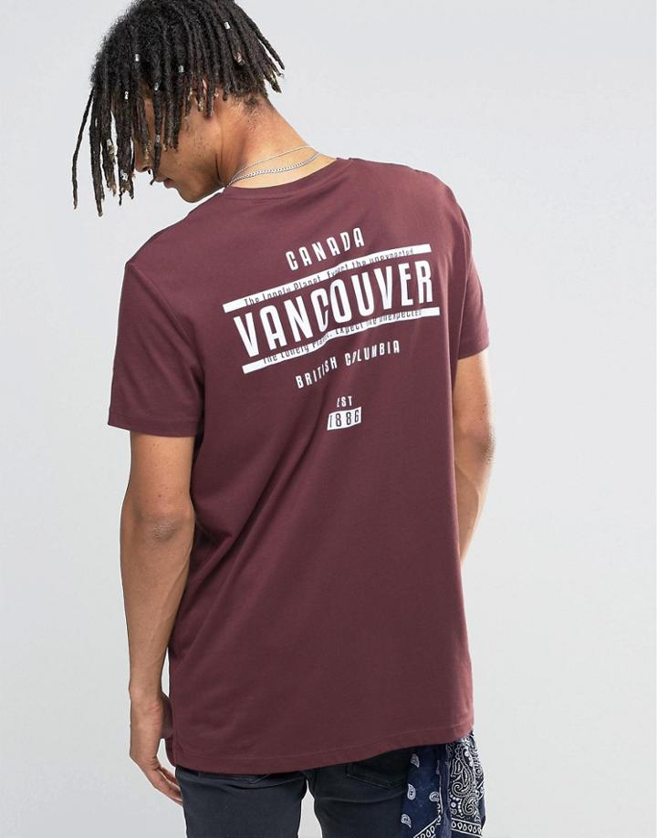 Asos Longline T-shirt With Vancouver Back Print In Black - Chestnut
