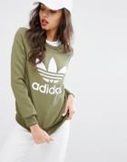 Adidas Originals Sweatshirt With Three Stripe Taped Waistband - Green