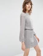 Asos Pearl Cluster Long Sleeve Mini Dress - Gray