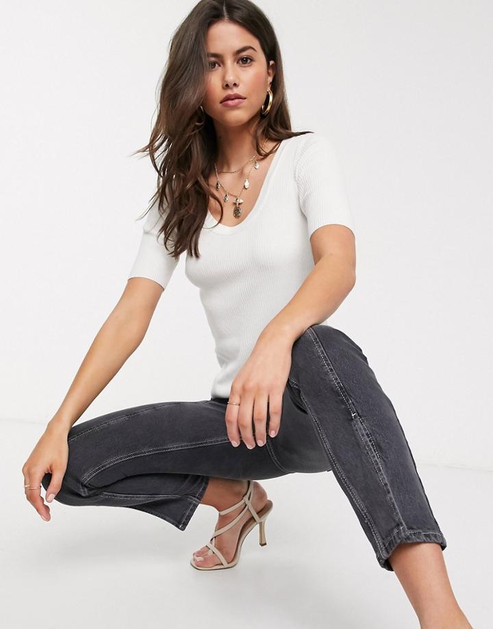 Vila Knitted Top With Scoop Neck In White
