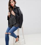 Asos Design Maternity Ridley High Waisted Skinny Jeans In Extreme Dark Stonewash With Ripped Knee And Under The Bump Wai-blue