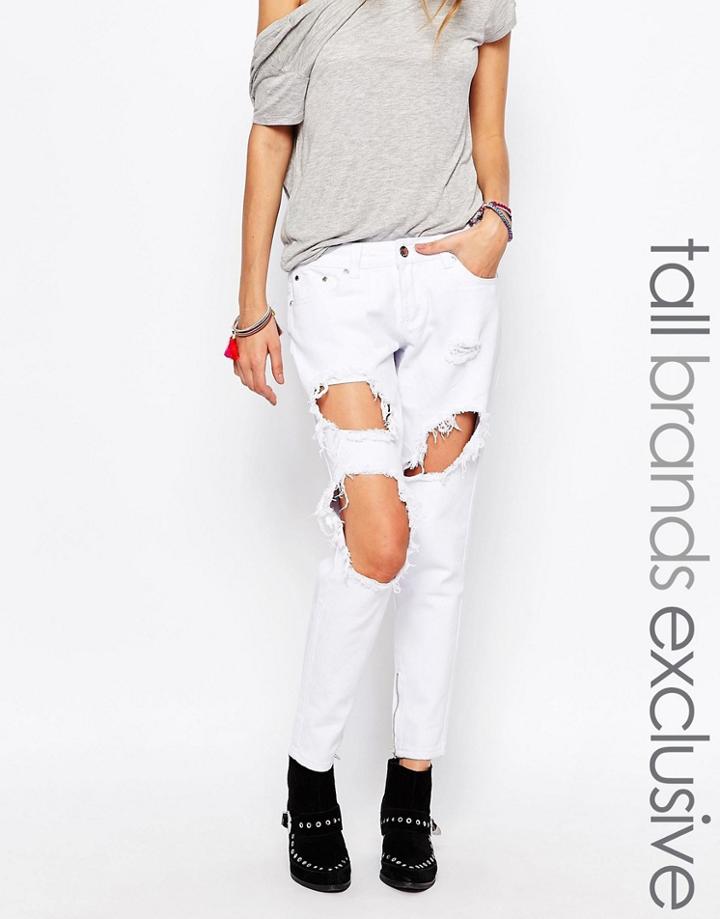 Liquor And Poker Tall Skinny Jeans With Extreme Distressing Ripped Knees - White