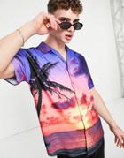 Mennace Sunset Sateen Camp Collar Shirt-blues