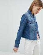 Jdy Distressed Hem Denim Jacket - Blue