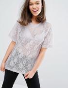 Monki Lace T-shirt - Purple
