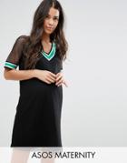 Asos Maternity Baseball T-shirt Dress With Contrast Airtex - Black