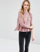 Asos Top In Swing Shape With Dropped Ruffle Hem - Pink