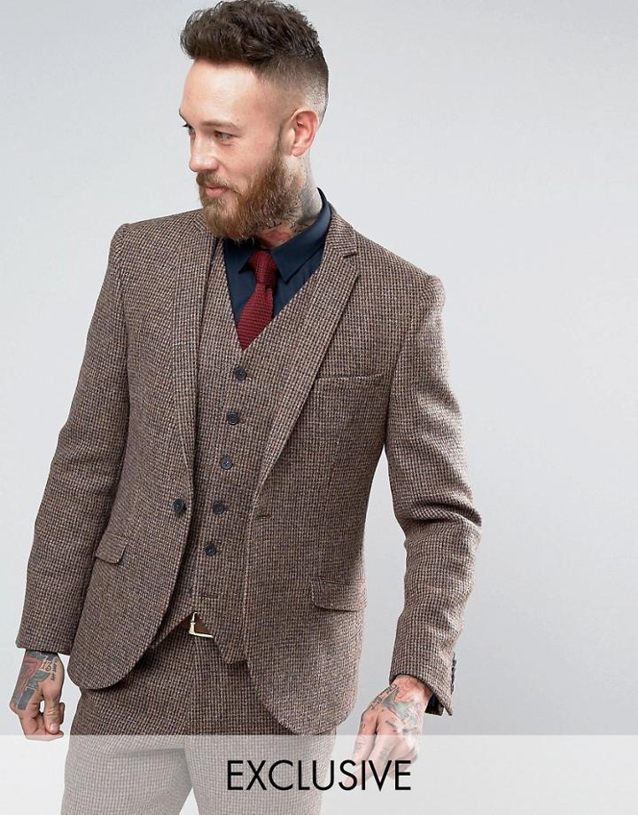 Heart & Dagger Harris Tweed Skinny Suit Jacket - Brown