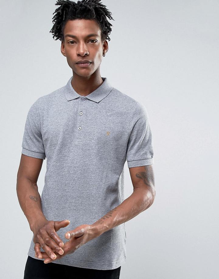 Farah Blaney Pique Polo Slim Fit In Mid Gray Marl - Gray
