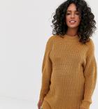 Asos Design Maternity Knitted Rib Mini Dress With Chunky Crew Neck - Stone