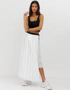 River Island Pleated Midi Skirt With Contrast Belt In White - White