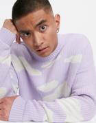 Asos Design Oversized Knitted Sweater With Cloud Design In Lilac-purple