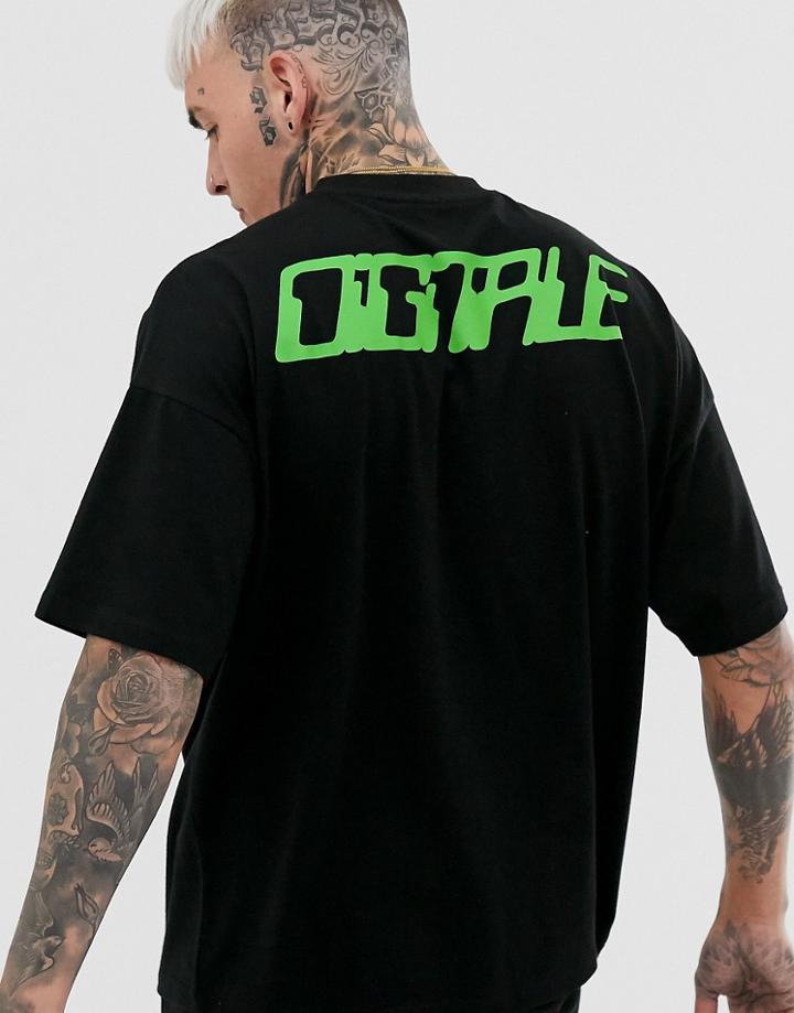 Asos Design Oversized T-shirt With Neon Text Print - Black