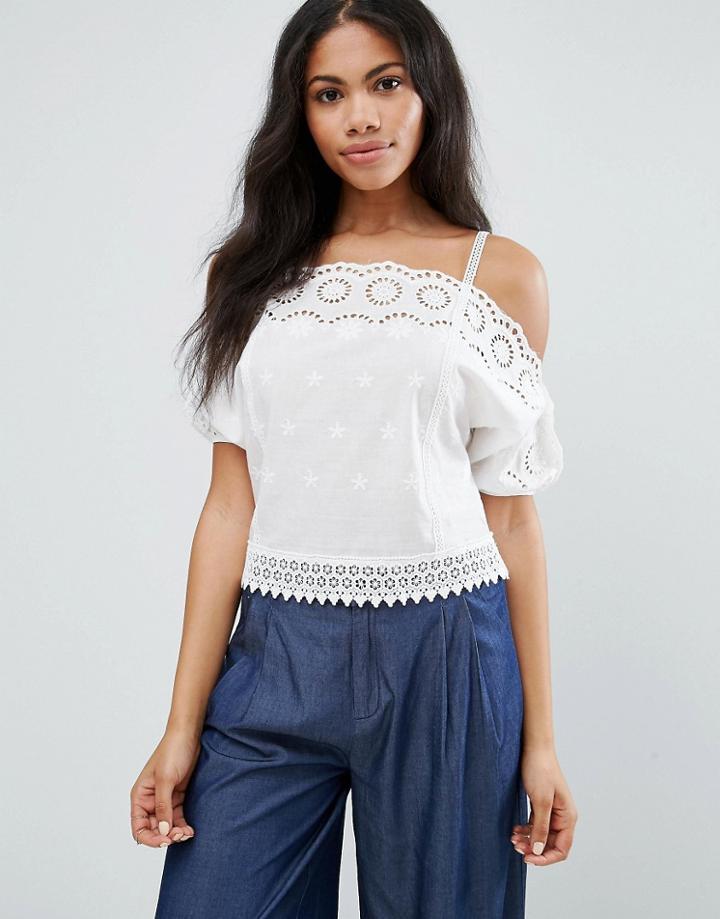 Liqurosh Crochet Cold Shoulder Cami Top - White