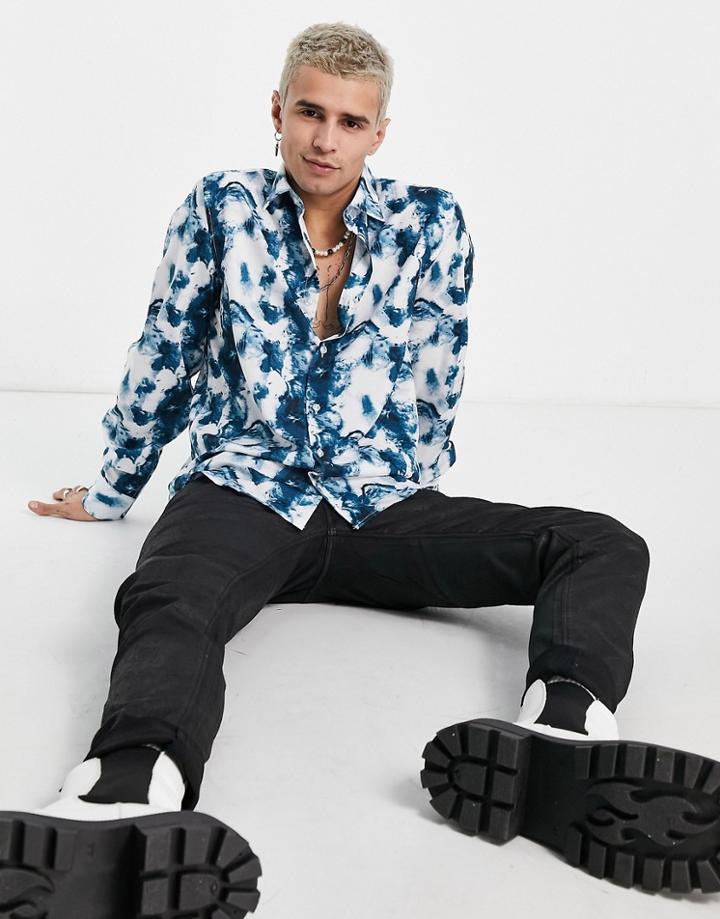 Devil's Advocate Viscose Tie Dye Print Shirt-blue