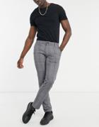Selected Homme Stretch Jersey Smart Pants In Slim Fit Gray Check-grey