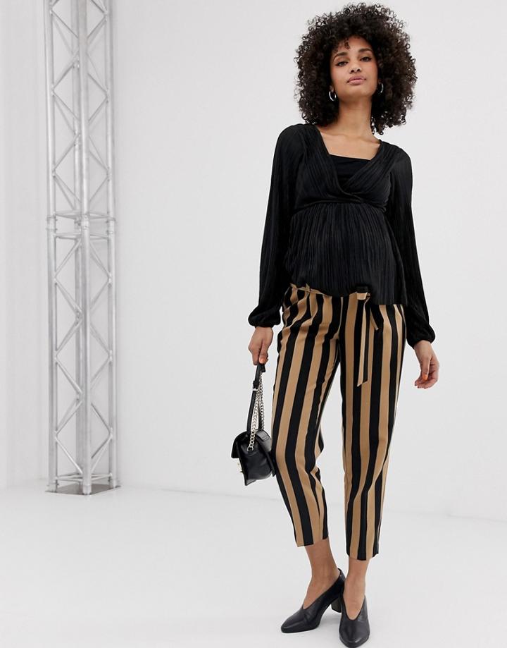New Look Maternity Stripe Tie Waist Pants In Black Pattern - Black