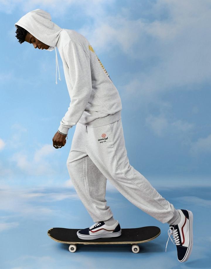 Asos Daysocial Set Relaxed Sweatpants With Logo Embroidery In White Heather