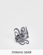 Asos Design Sterling Silver Ring With Octopus - Silver
