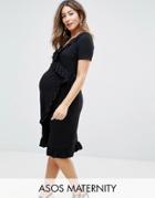 Asos Maternity Midi Wrap Tea Dress With Ruffles - Black