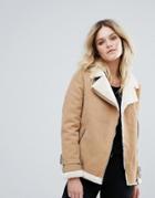 Missguided Faux Fur Lined Aviator Jacket Camel - Tan