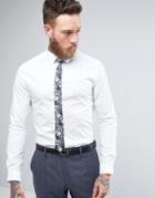 Asos Skinny Shirt In White With Floral Tie Save - White