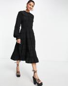 Vero Moda High Neck Frill Detail Midi Dress In Black