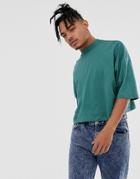 Asos Design Oversized Crop T-shirt With Mid Sleeve And High Neck In Green