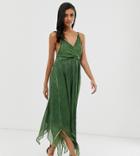 Asos Design Midi Dress In Washed Chiffon With Trimmed Back Detail - Green