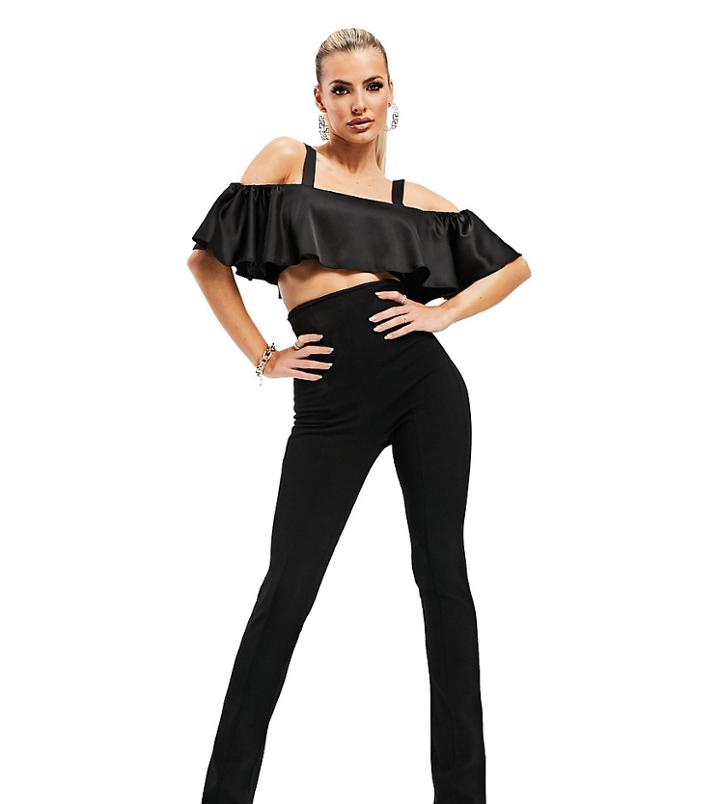 As You Satin Bardot Crop Top In Black
