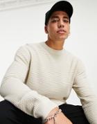 Pull & Bear Waffle Knit Sweater In Beige-neutral