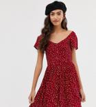 Brave Soul Tall Smock Dress With Mini Buttons In Heart Print - Red