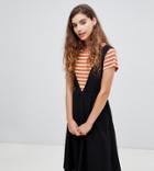 Monki V-neck Midi Pinny Dress In Black