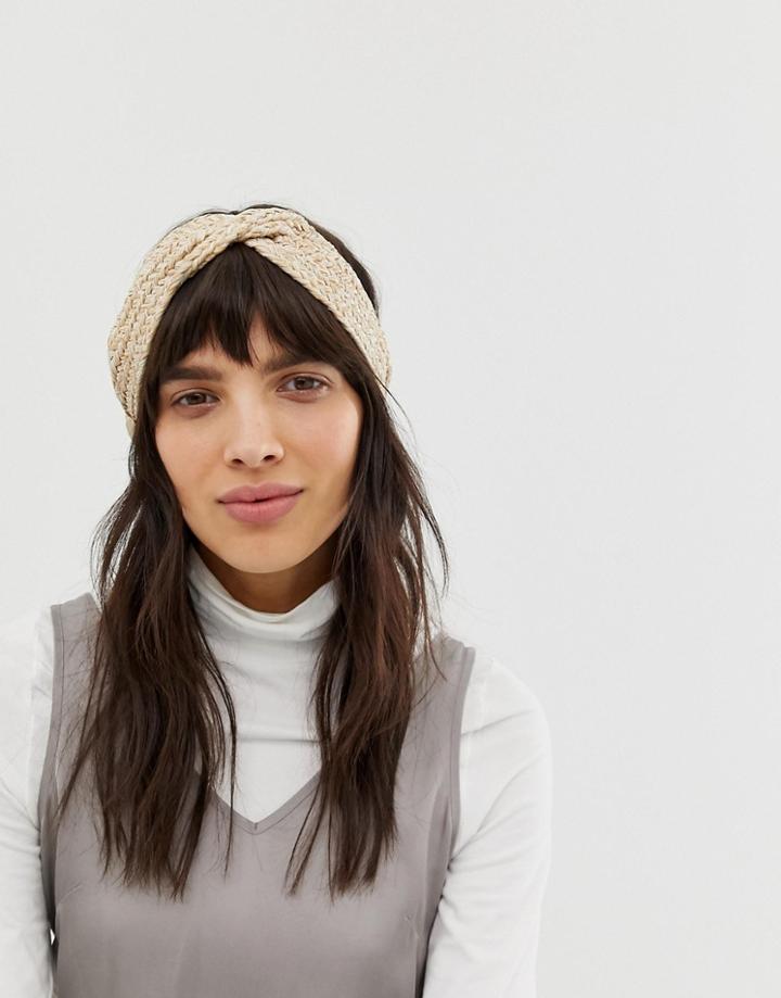 Asos Design Headband With Twist Front In Raffia - Cream