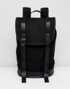 Asos Backpack In Black With Double Strap And Faux Leather Base - Black