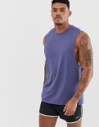 Asos Design Organic Relaxed Sleeveless T-shirt With Dropped Armhole In Blue Marl - Blue
